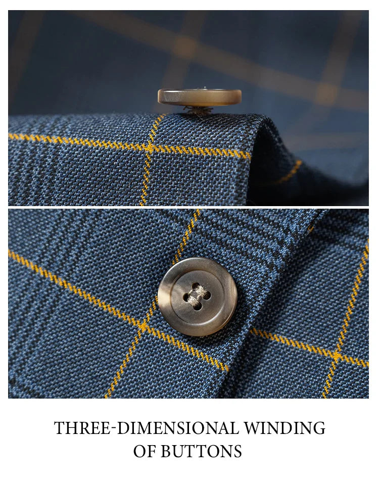 High quality 3 Piece Checkered Suit Set dark blue Stylish Business Office Wedding Formal Outfit Elegant full man dinner suit