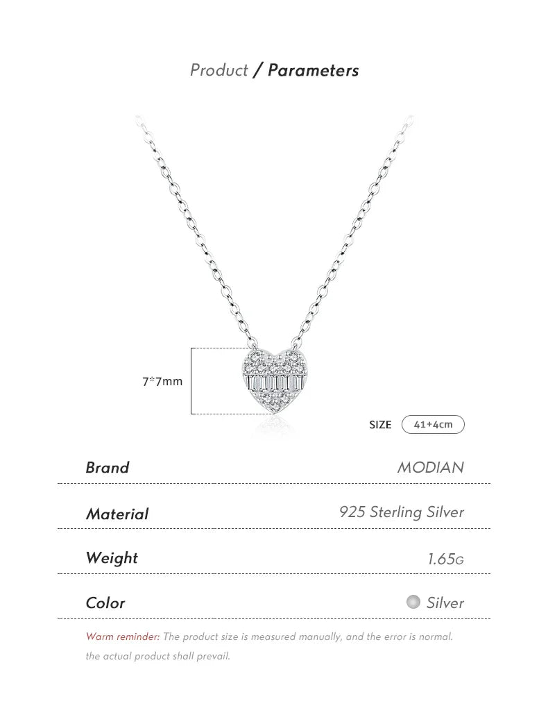 925 Sterling Silver Pave Setting Hearts Sparkling Zirconia Necklace Pendant Classic Romantic Wedding Jewelry For Women