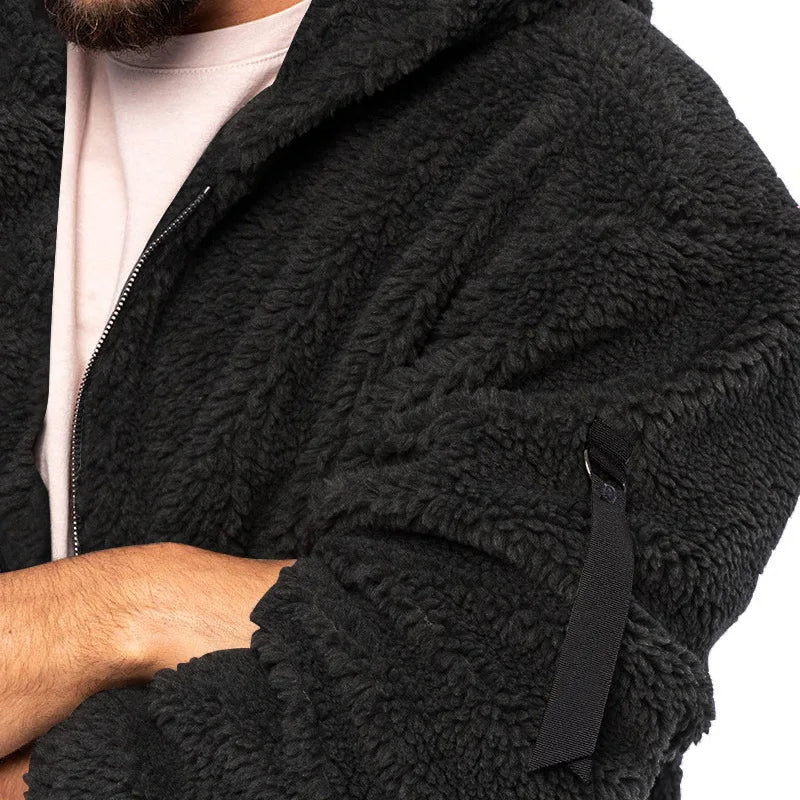 Men's Autumn and Winter Double-Sided Fleece Warm Jacket  Loose Hooded Casual Jacket
