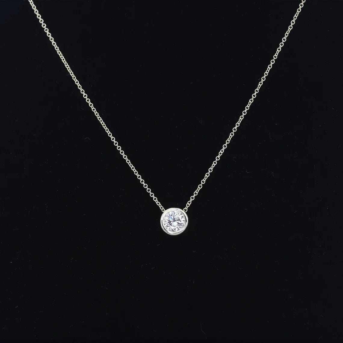 0.5/1/2/3CT Round Bubble Moissanite Pendant Necklaces for Women 925 Silver Bezel Set Solitaire Diamond Necklace with Certificate