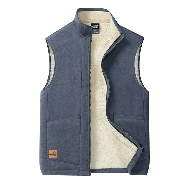 2024 Autumn and Winter Lambswool Vests Men New Warm Padded Stand-up Collar Large Size Casual Versatile Trend Jacket Shoulders