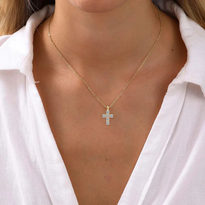 925 Sterling Silver Vintage Cross Pendant Necklace Certified 3.5mm Moissanite Necklace For Women Classic Fine Jewellry