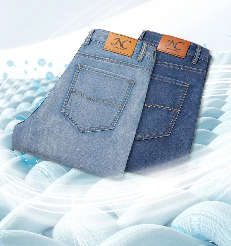 2026 New in Lyocell Fabric Summer Ultra-thin Men's Jeans Soft Drape Loose Straight Casual Denim Pants Street Wide Leg Trousers