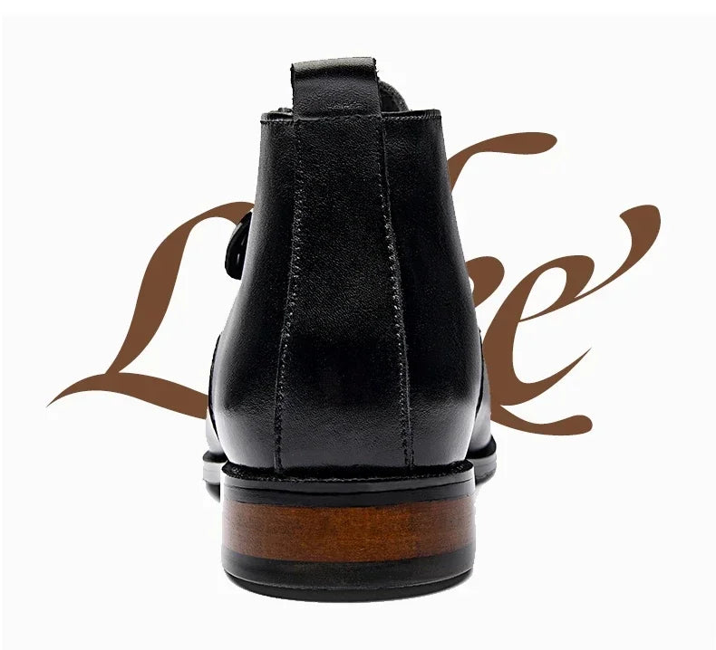 Men Flat/6CM Bussiness Elevator Shoes Genuine Leather Boots Autumn Winter Warm Ankle Boots for Men Botas Hombre Plus Size 37-47