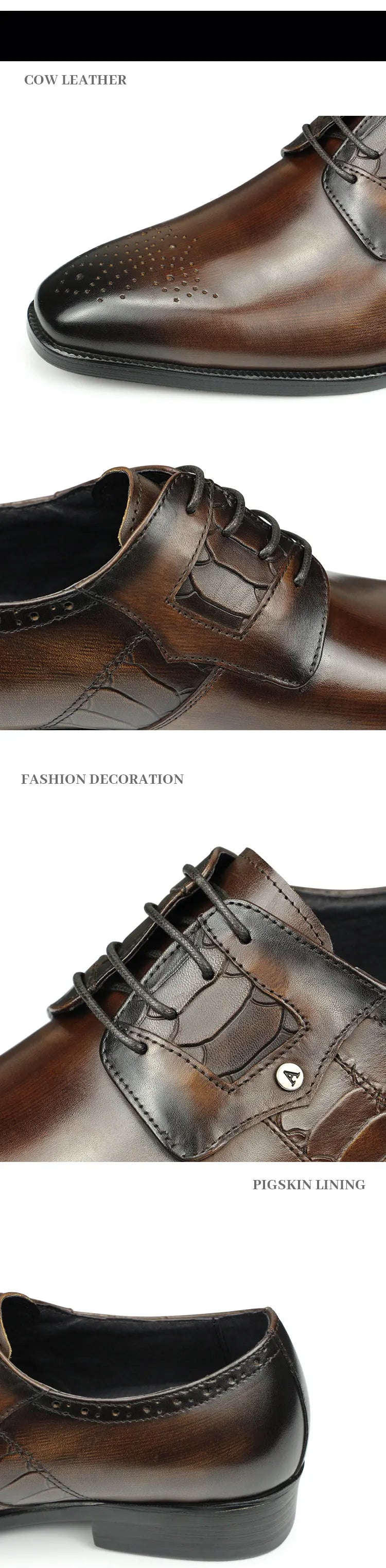 High Grade Men Derby Formal Leather Shoe Lace Up Brogue Dress Wear Male Wedding Shoe Social Office Genuine Cephalopod Shoes Gift