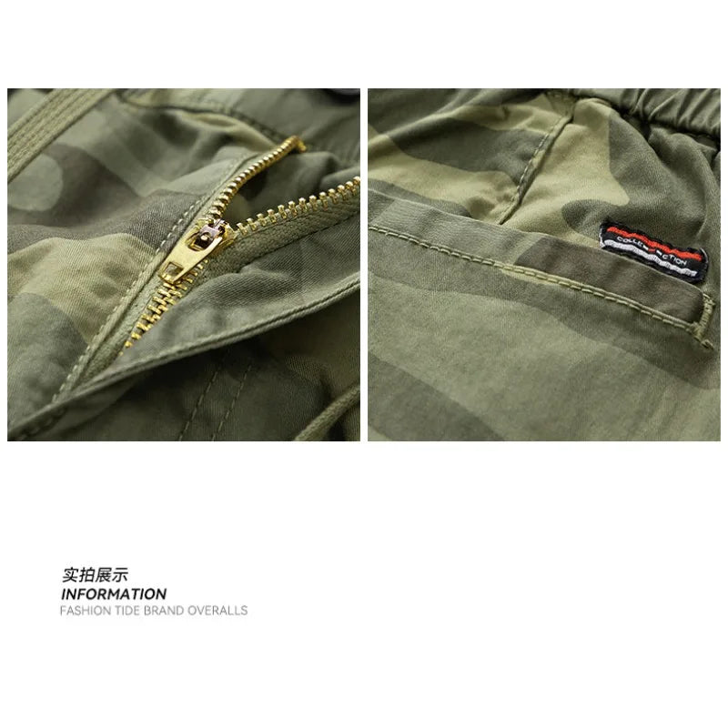 Men's Casual Washed Cotton Cargo Shorts Multi-Pocket Durable Knee-Length Work Shorts Pantaloncini Uomo Camouflage Roupas Hombre
