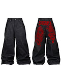 American retro embroidered pattern hip-hop jeans suitable for both men and women Y2K street cool floor length wide leg pants