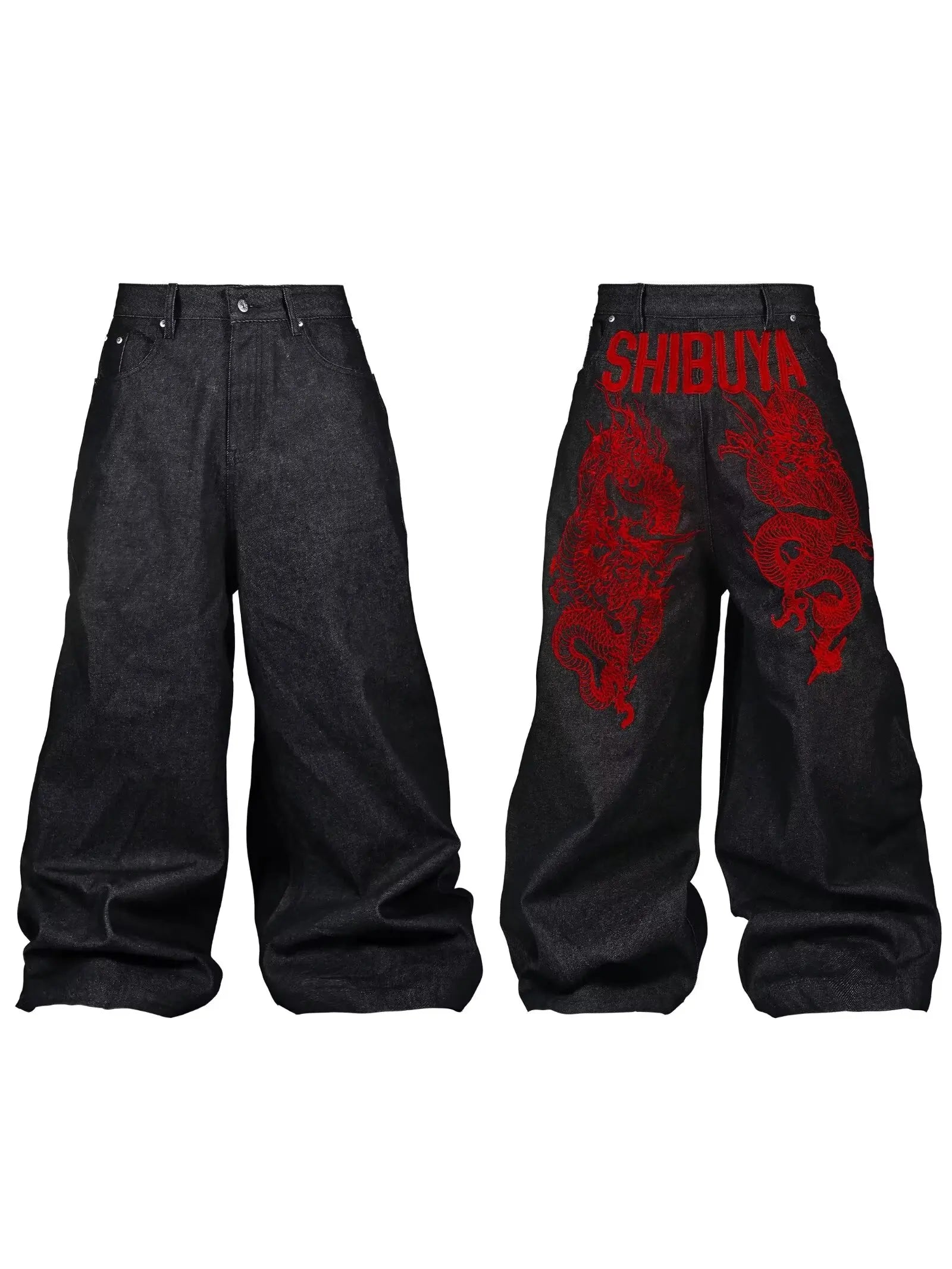 American retro embroidered pattern hip-hop jeans suitable for both men and women Y2K street cool floor length wide leg pants