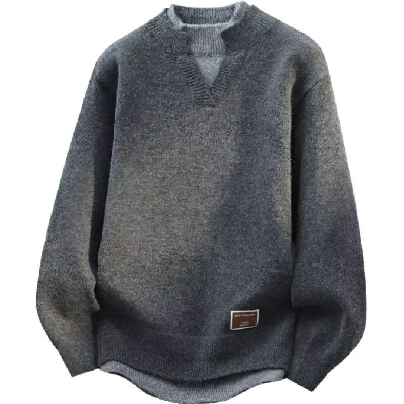 Fake Two Piece Pullover Cardigan Men Round Neck Long Sleeve Clothing Thermal Warm Comfortable Youth Casual Knit Sweater