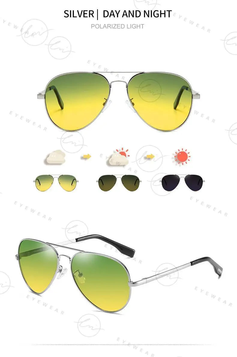 Aviation Photochromic Day Night Vison Sunglasses Men Polarized Fashion Sun Glasses Women Safe Driving Anti-Glare UV400