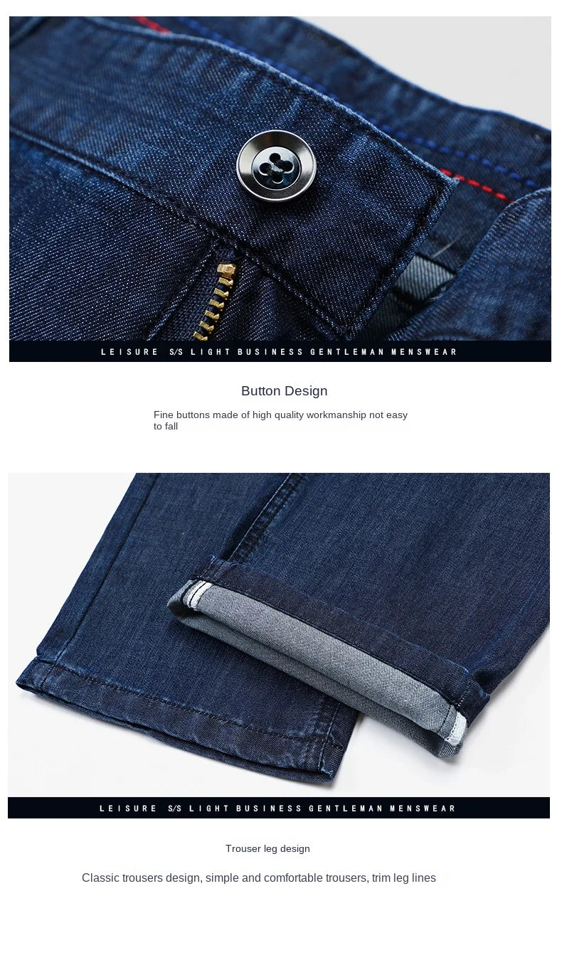 2026 Thin Stretch Denim Business Casual High Waist  High Lyocell  Men's Fit Straight Lightweight Cotton  Light Grey Jeans