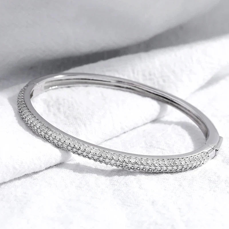 1.5mm 2.3CT All Moissanite Bangle for Women Luxury Quality Jewelry S925 Sterling Silver Bracelets Birthday Christmas Gift