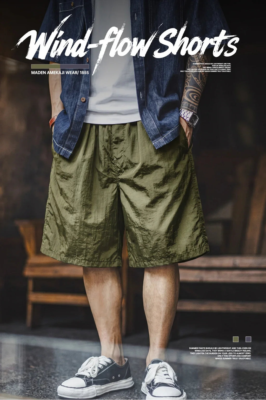 Men's Amekaji Shorts Summer Retro Oversized Wide Leg Casual Shorts Elastic Waist Cargo Breathable Men's Streetwear Shorts