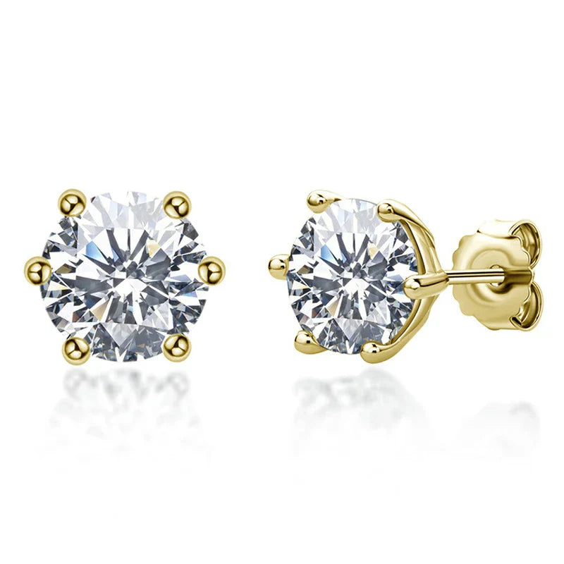 Real 0.5ct/1ct/2ct D Color Moissanite 925 Sterling Silver Gold Plated Stud Earrings For Women Wedding Fine Jewelry Gift