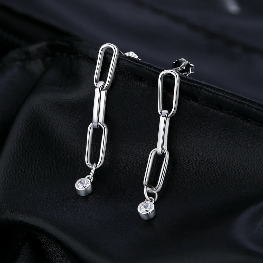 VVS1 Clarity D Color Moissanite Earrings 925 Sterling Silver Fashion Link Chain Stud Earrings For Women Fine Jewelry
