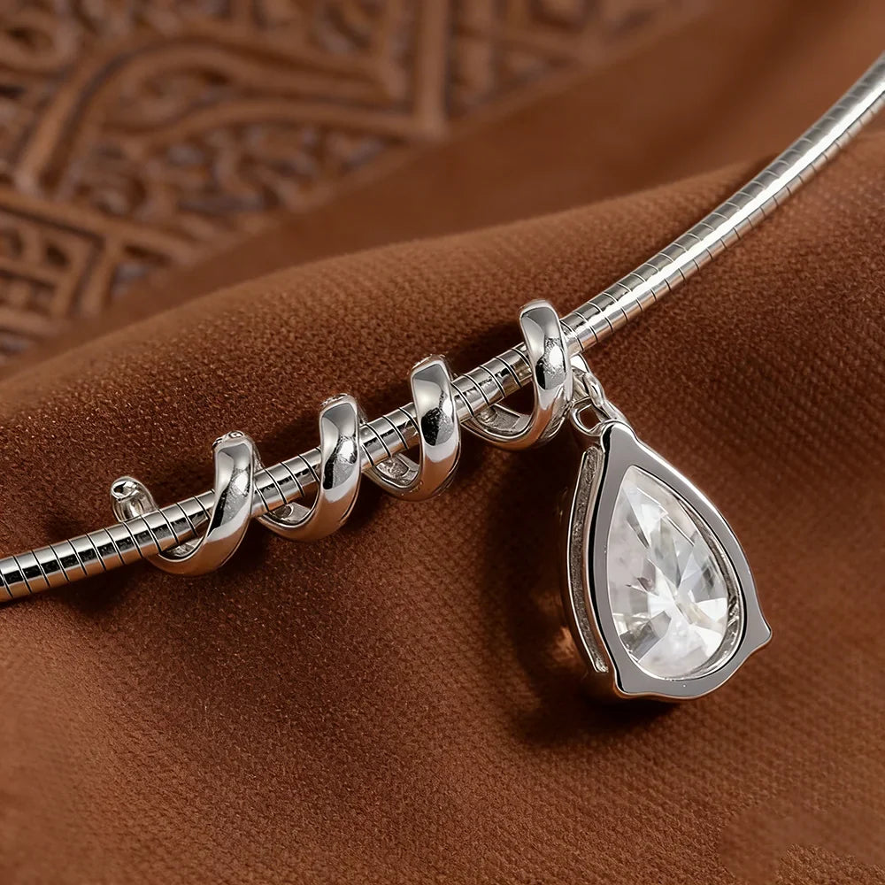 All Moissanite  Necklace with Waterdrop Snake Pendant 925 Sterling Silver 3/5Carat Pear Cut Lab Diamond Hard Choker for Women