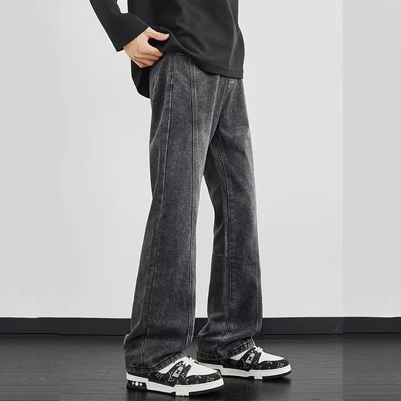 Black high-end micro flared jeans men's style 2025 spring new flared pants American high street curved casual pants