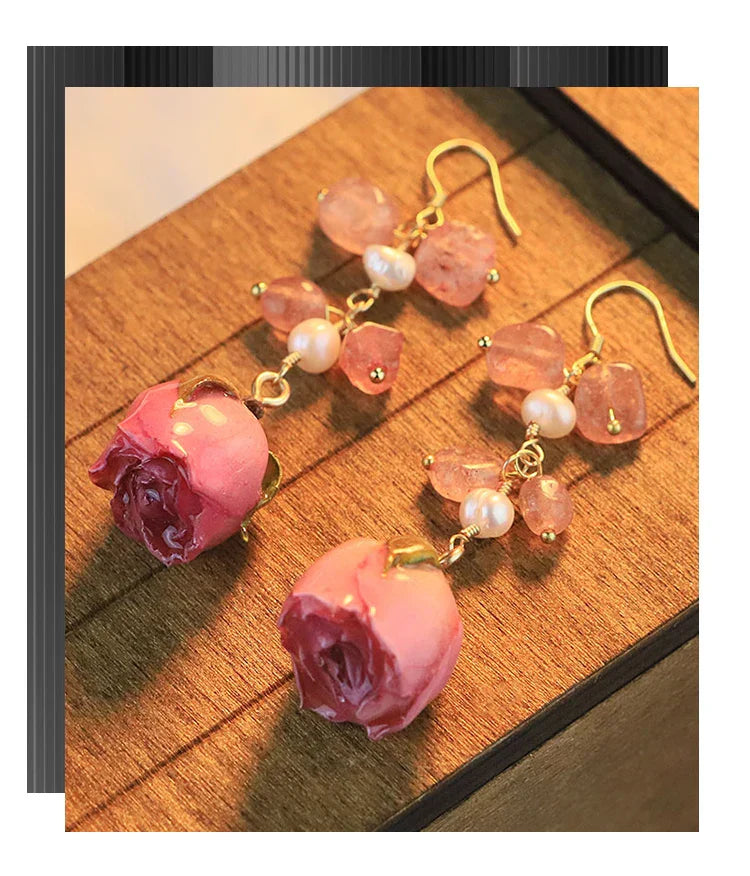 Natural Freshwater Pearl Enamel Resin Flower Earrings Korean Style Women's Luxury Vintage Jewelry Fashion Ladies and Girls Gift