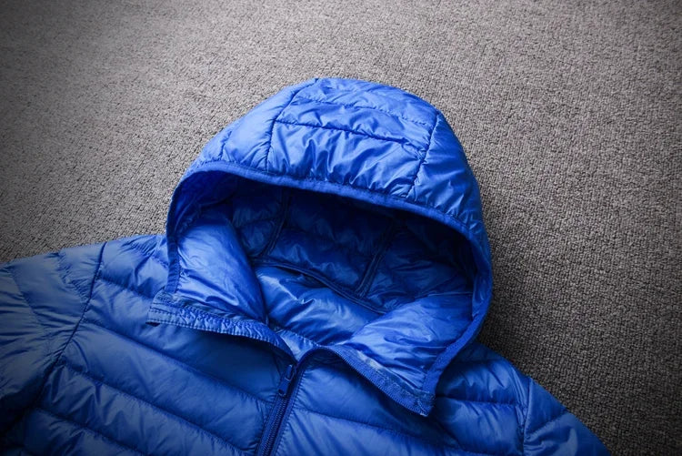 2024 Men Winter Coat Fashion Hooded White Duck Down Jackets Plus Size Ultralight Down Coat Portable Slim Down Parkas