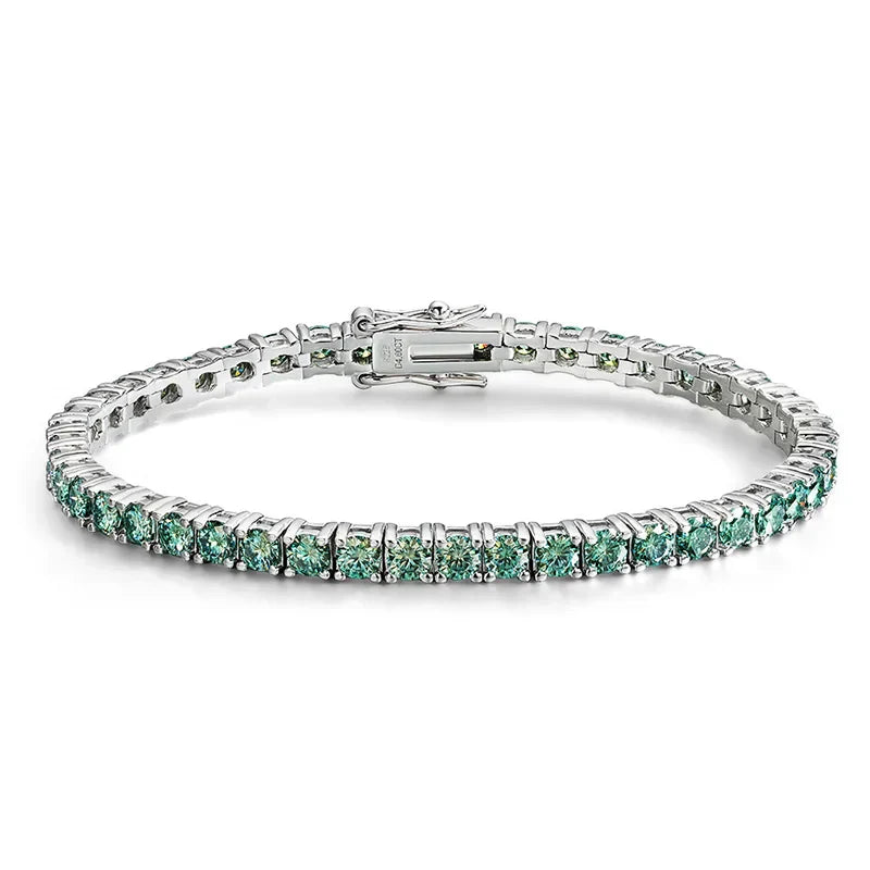 3/4mm GRA Certified Full Green Moissanite Tennis Bracelet for Women 18K Plated Lab Diamond 925 Silver Bracelet Men
