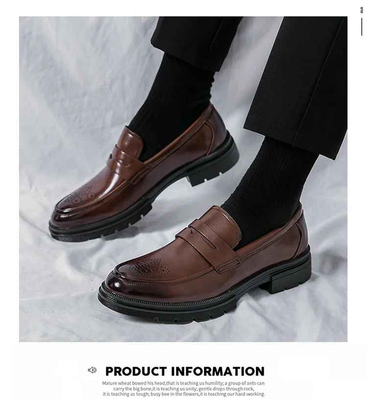 Spring and autumn men's business casual shoes breathable carved leather shoes British fashion platform pointed leather shoes 46