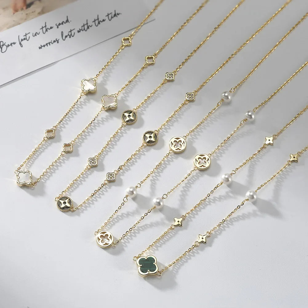925 Silver Four Flowers Clover Luxury Hollow Clover Chain Necklace Banquet Party Gift Neck Jewelry Accessories GMN61