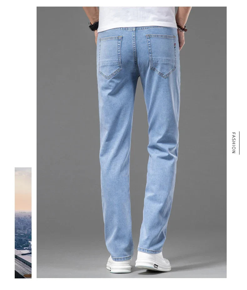 2026 Men White Jeans Fashion Casual Classic Style Slim Fit Soft Trousers Male Brand Advanced Stretch Pants