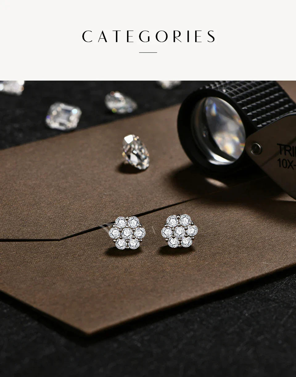 Round Cut 2.5mm 3.0mm Moissanite Diamond Earring Flower shape D VVS1 Color 925 Silver Pure 10k 14k Au750 Gold for Women