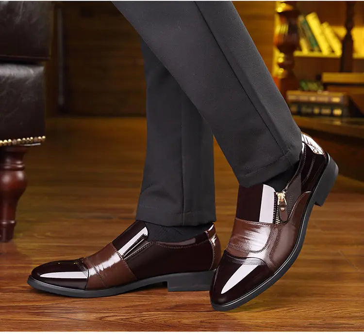 New autumn men's leather shoes Sharp pointed outdoor anti slip flat Fashion Business Zipper Footwear Casual comfort male shoes