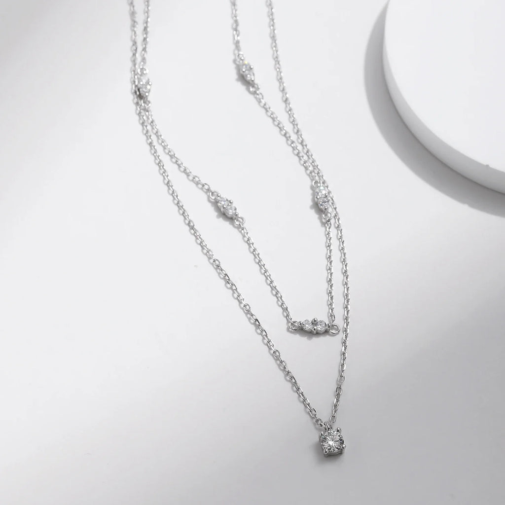 Moissanite D Color Double Layer Pendant Necklace 925 Sterling Silver Round Stylish Choker Necklace For Women Jewelry