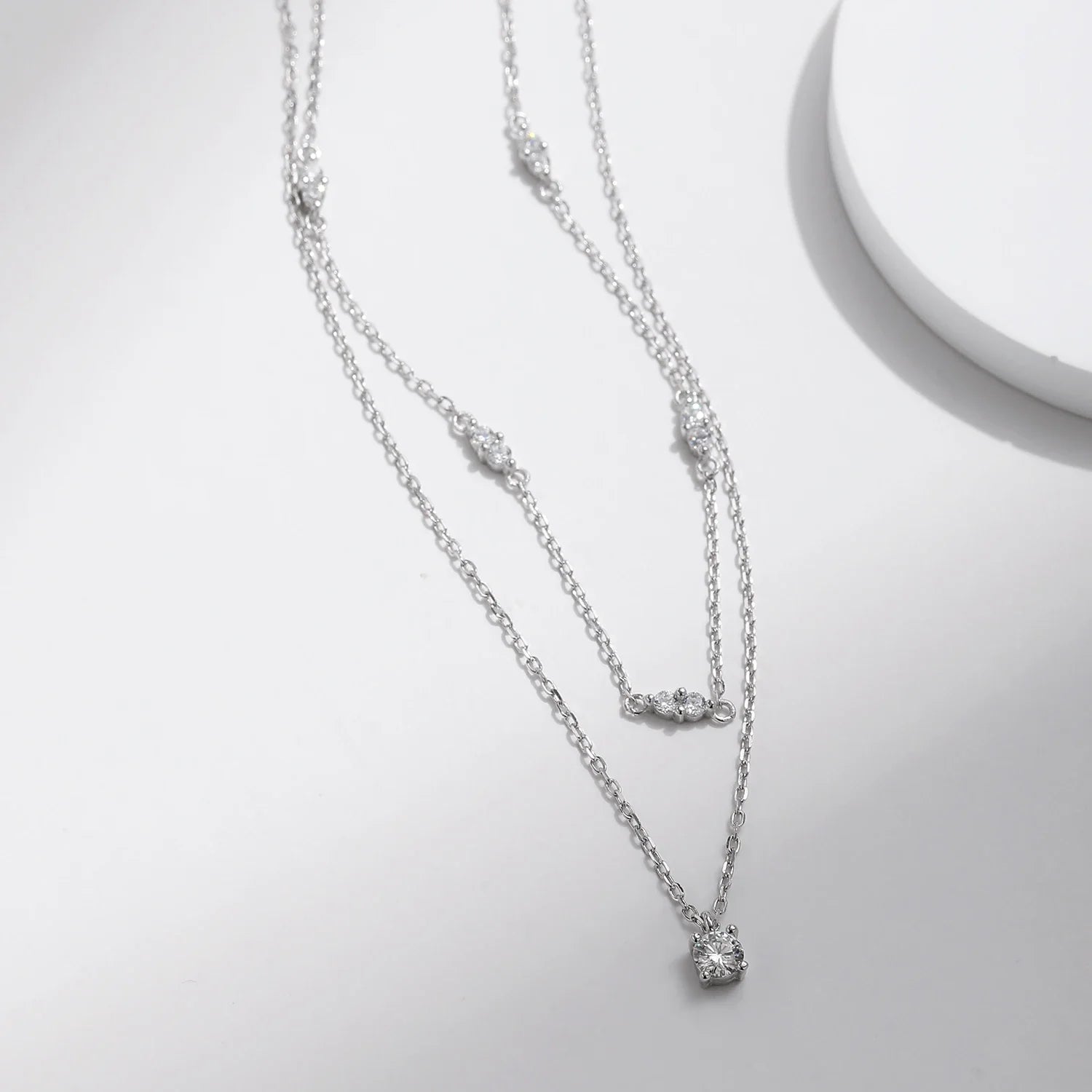 Moissanite D Color Double Layer Pendant Necklace 925 Sterling Silver Round Stylish Choker Necklace For Women Jewelry