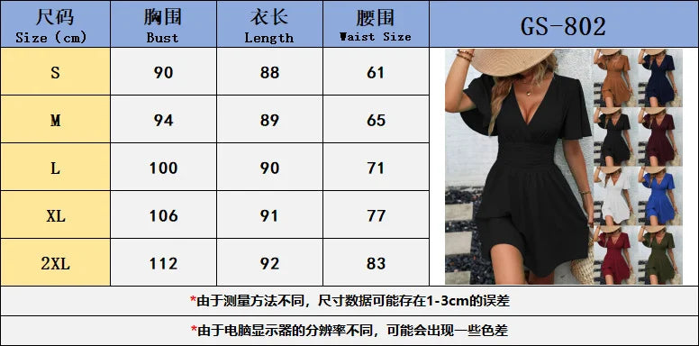 2025 New Summer Deep V-Neck Smocked Ruffled Sleeves Bodycon Dress Women French Retro Style Solid Color Short Long Midi Maxi Dres