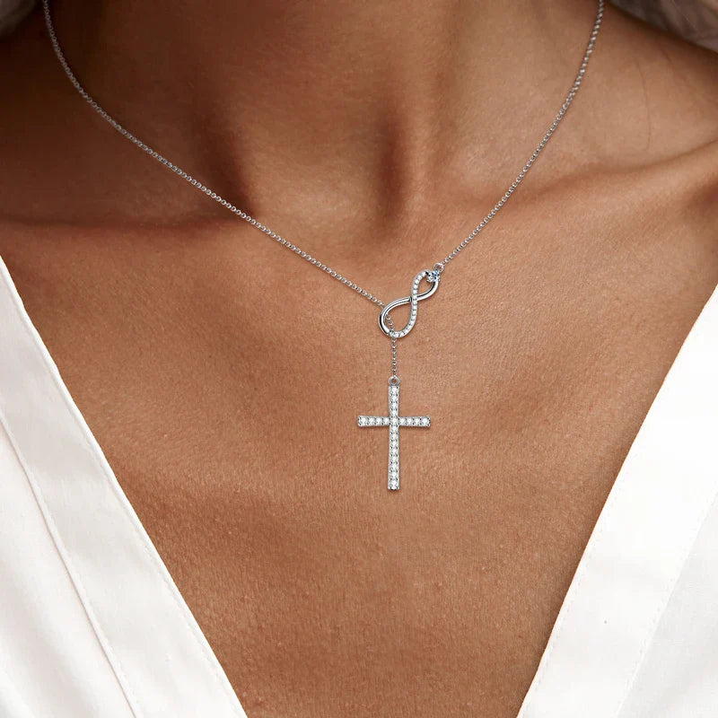 Round Moissanite Y-shape Lariat Cross Heart Infinite Pendant Necklace Chain for Women 925 Sterling Silver Jewelry Gifts