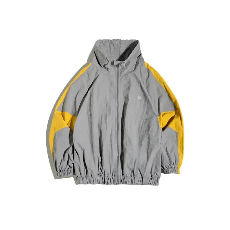 Casual Detachable Double Zipper Patchwork Jackets Stand-up Collar Loose Fit Letter Jacket For Men's Spring and Fall Coat
