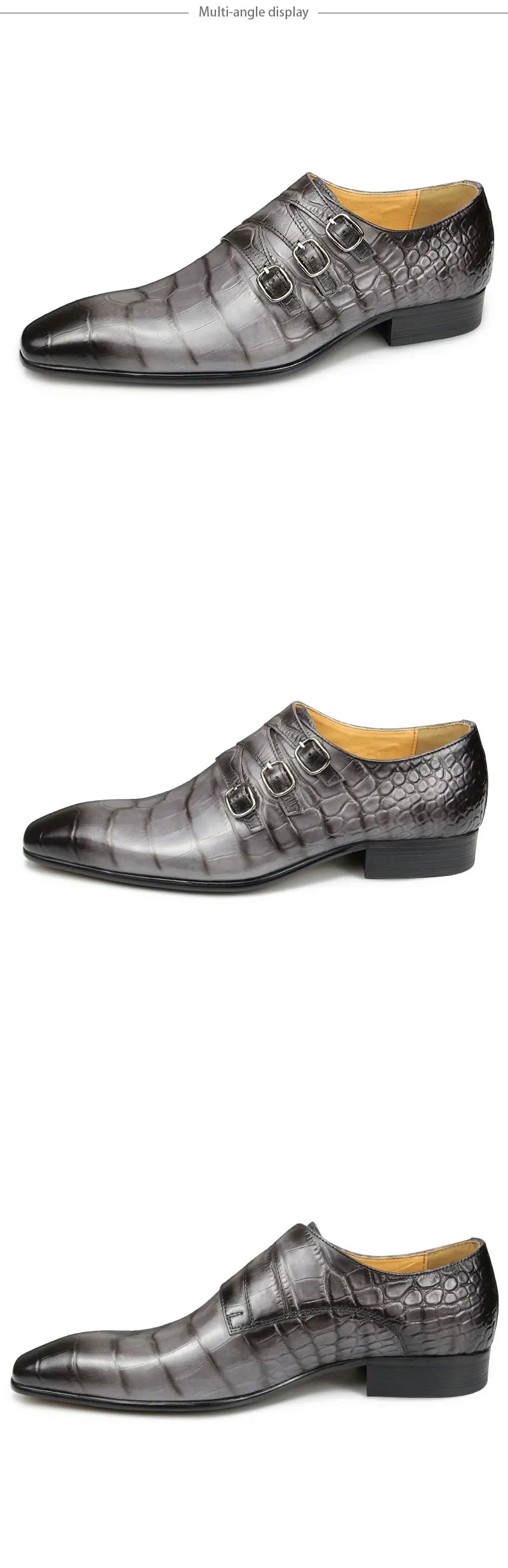 Fashion Business Men Leather Shoes Crocodile Print Wedding Party Office High Grade Genuine Leather Shoes Grey Pointed Toe Loafer