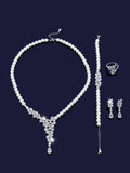 Trendy Pearl Tassel Necklace 4PCS Jewelry Set For Women Wedding Party Full Zircon Dubai Bridal Jewelry Set Gift