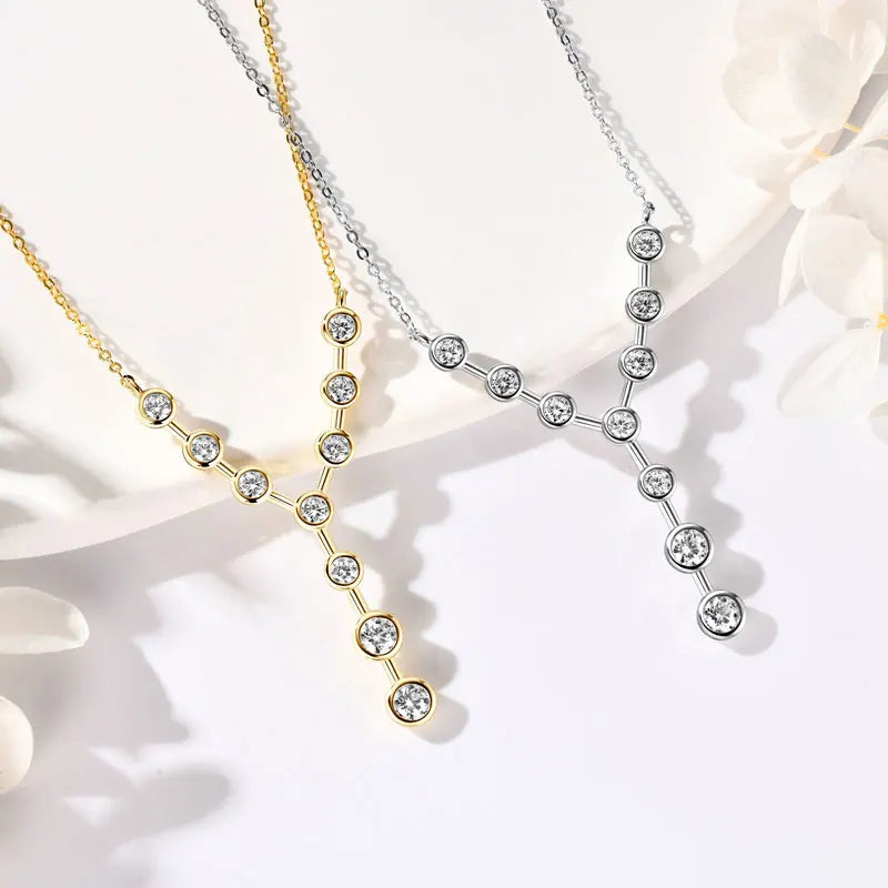 4mm&3mm Moissanite Pendent Necklace 925 Sterling Silver Fashion Sexy Y-Shaped Necklaces for Women 2025 Party Jewelry Gift