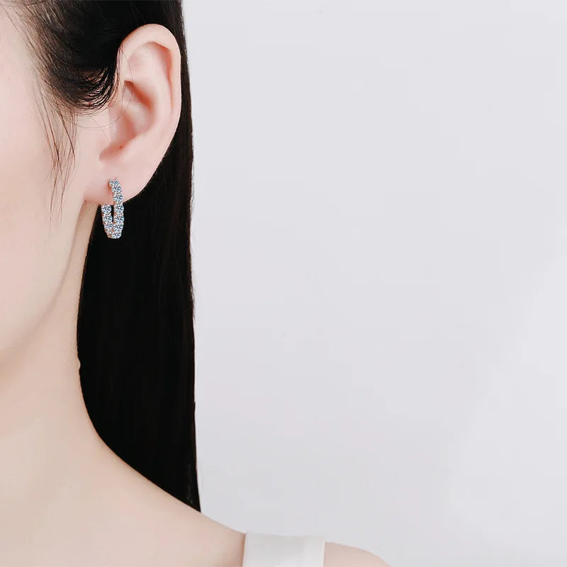 100% 925 Sterling Silver 3mm Real Moissanite Hoop Earrings For Men Women 2023 Trending Luxury Wedding Party Fine Jewelry