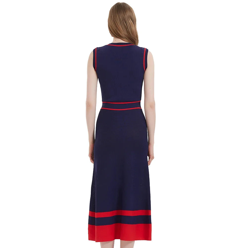 Women's Dress 2024 New Sleeveless Knitted Long Dress Simple navy blue Business Women's Wear