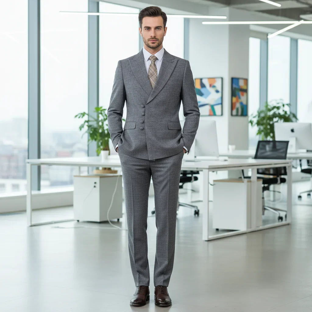 Elegant man suit for wedding grey Slim Fit Double Breasted Multiple buttons Casual Business man 2 piece party outfit
