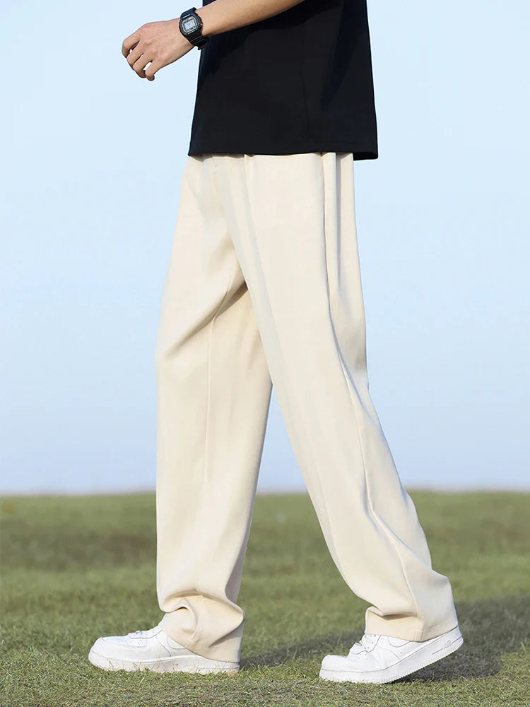 Men's Light&Thin Polyester Elastic Waist Semi-Wide Loose Slacks Drape Suit Pants