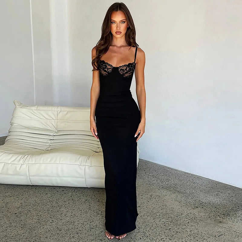 Lace Trim Sexy Backless Party Club Birthday Maxi Y2K Dress for Women Summer 2026 Sleeveless Bodycon Split Long Dresses Outfits