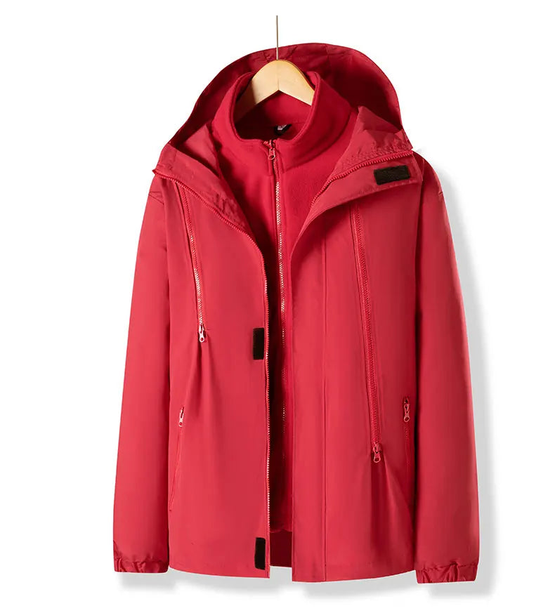 Women Three-in-One Detachable Autumn Winter Outdoor Climbing Windbreaker Windproof Waterproof Fleece Lined Jacket Coat Man Coats