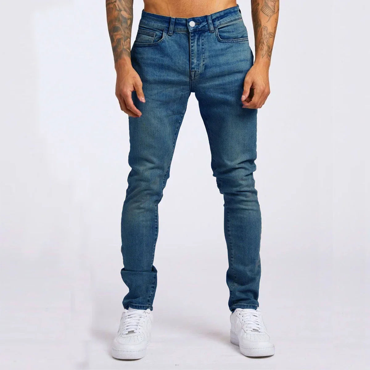 1pc men's elastic daily travel American street, regular banana pants jeans