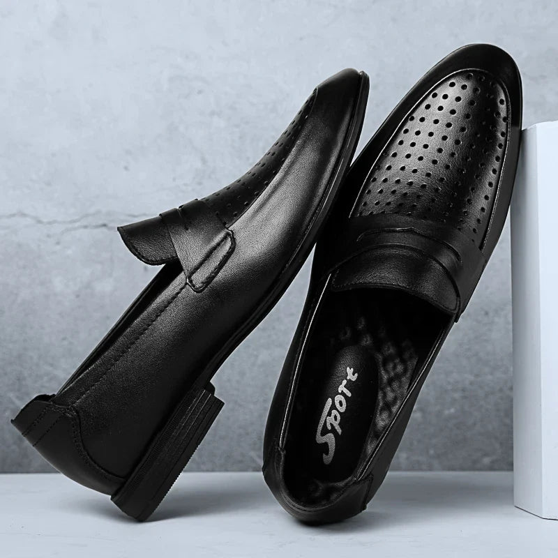 2024 New Luxury Brand Black Genuine Leather Gentleman Fashion Dress Shoes Men Business Loafers Men's Shoes Slip on Big Size 49