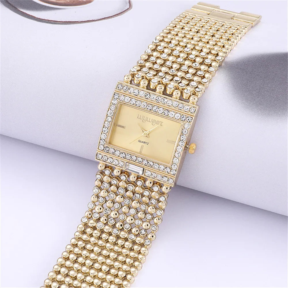 W25 Women's Square Quartz Watch Fashion Brand Light Luxury Stainless Steel Bracelet Girls' Diamond Inlaid Wristwatches