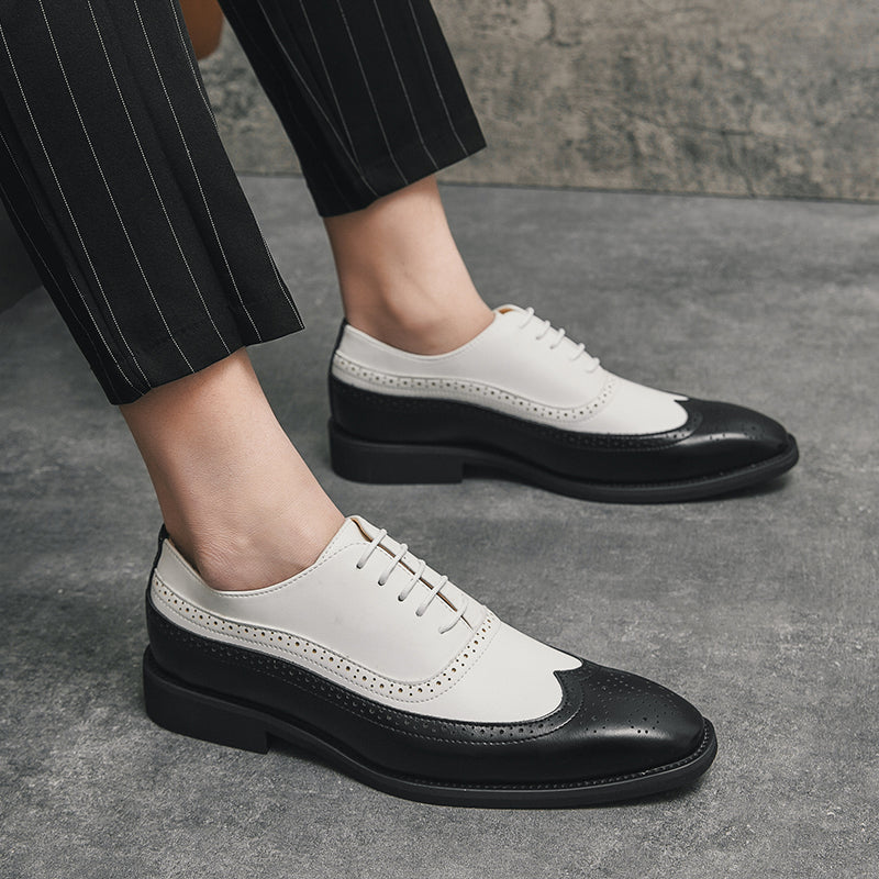 Men Wingtip Detail Dress Shoes, Business Two Tone Oxford Shoes For Wedding party