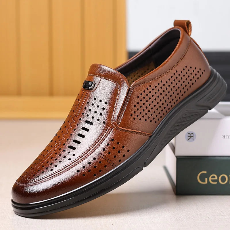 Spring Summer New Hallow Leather Shoes for Men Solid Color Fashion Dress Shoes Male Soft Sole Business Casual Shoe Man