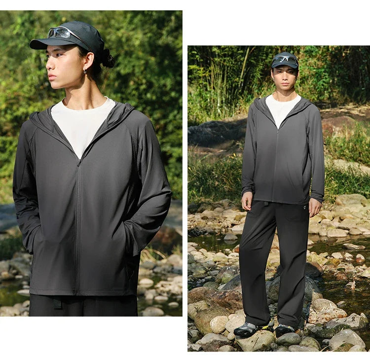Men Jacket UV Protection Cool Feeling Breathable Knit Elastic Hooded 2026 Summer Comfortable Outdoor Fashion Top