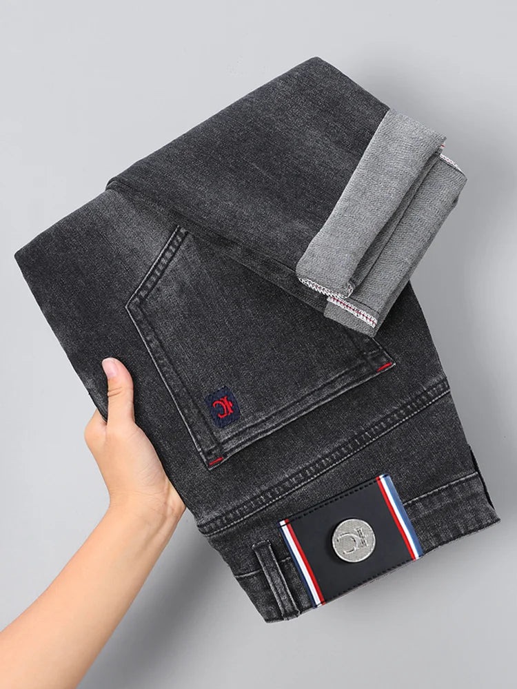 Men's Slim Fit Straight Leg Jeans European Style Versatile Business Casual Stretchy Long Pants